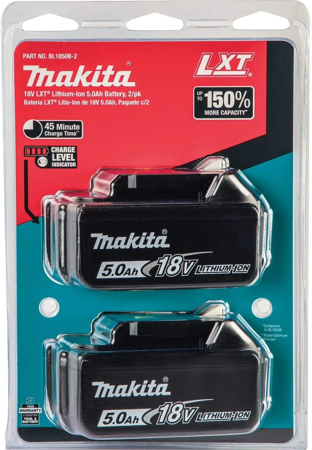 MAKITA BL1850B-2 18V 5.0 AH LXT LITHIUM-ION BATTERY (2-PACK)